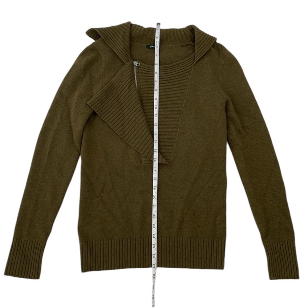 J. Crew Asymmetrical Zip Neck Ruffle Cashmere Wool Ribbed Sweater - Picture 7 of 10